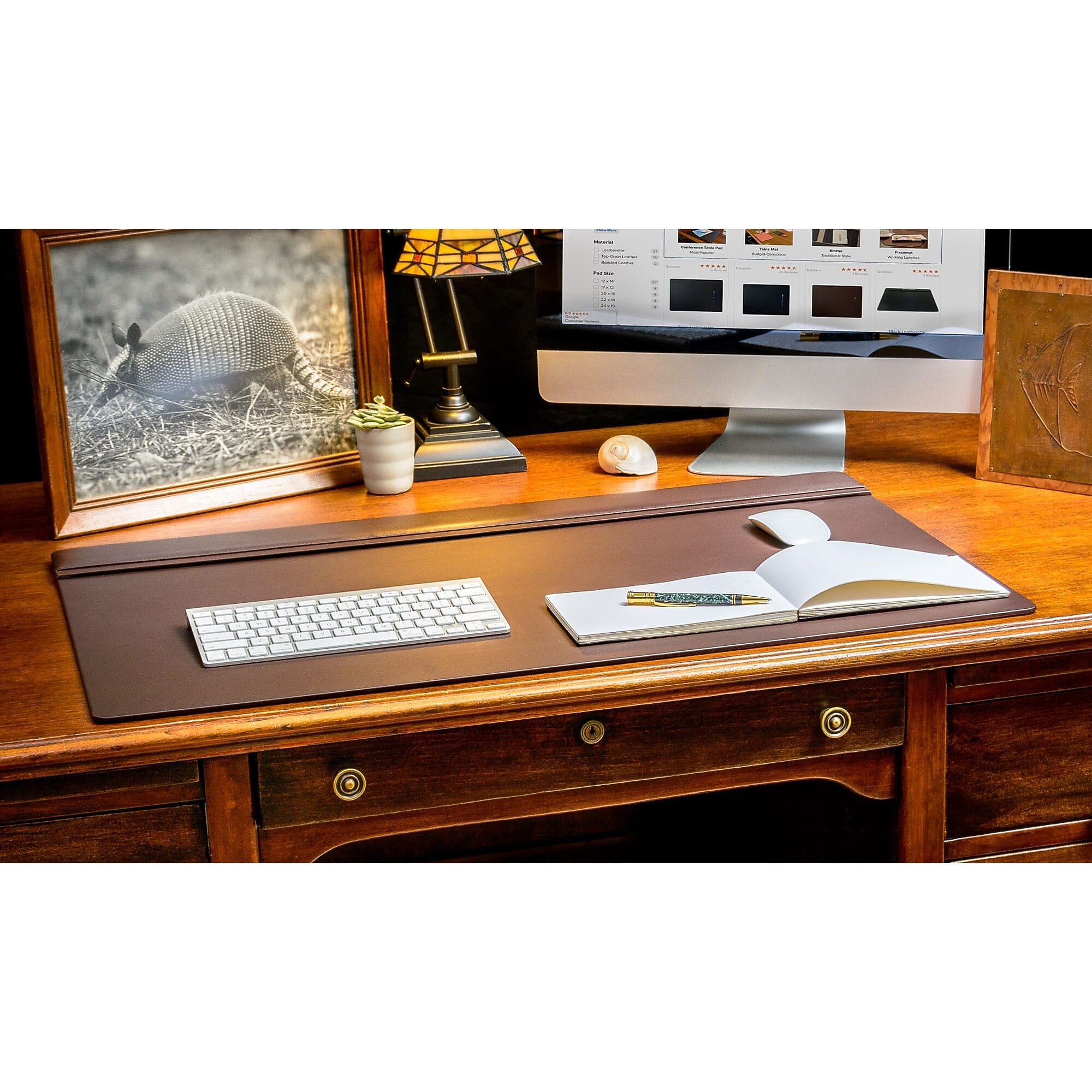 Dacasso Synthetic Suede Desk Pad with Top Rail, 20" x 34", Brown (P3421)