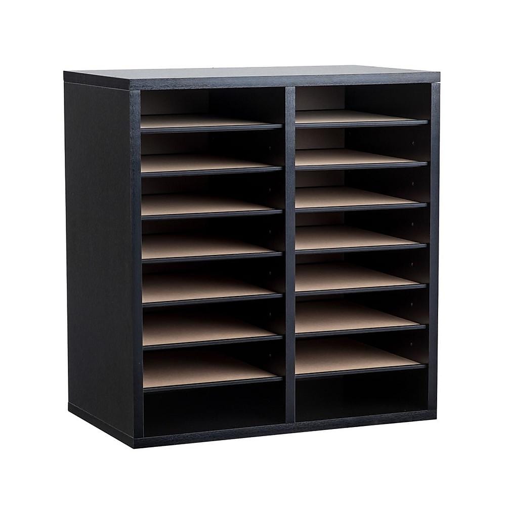 AdirOffice 500 Series 16-Compartment Literature Organizer, 20" x 11.8", Black (500-16-BLK)