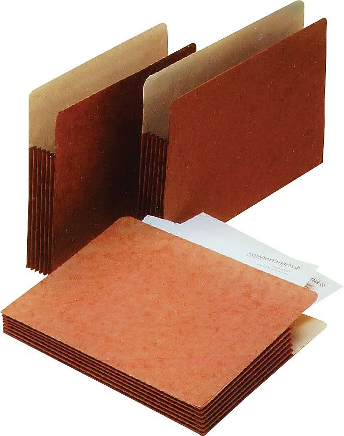 Pendaflex 100% Recycled Reinforced File Pocket, 3 1/2" Expansion, Legal Size, Redrope, 25/Box (E1526E)