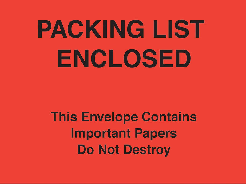 Packing List Envelopes, 7" x 6", Red Paper Face "Packing List Enclosed-Do Not Destroy", 1000/Case (PL483)