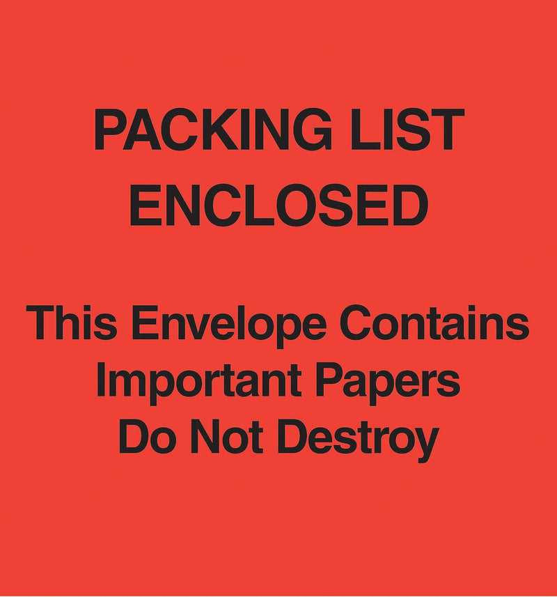 Packing List Envelopes, 5" x 6", Red Paper Face "Packing List Enclosed-Do Not Destroy", 1000/Case (PL485)