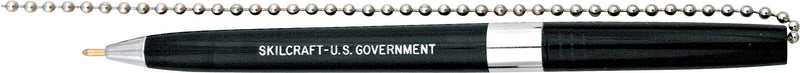 AbilityOne Ballpoint Pens with Chain, Medium Point, Black Ink, Black Barrel