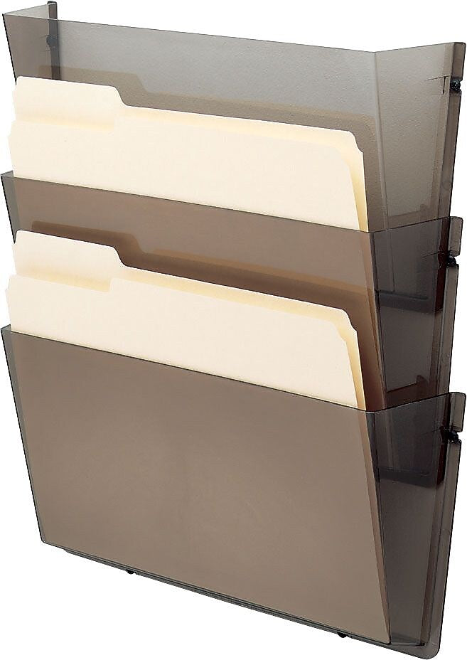 Staples® Unbreakable Wall File Set,  Letter,  Smoke,  6 1/2"H x 14 1/2"W x 3"D,  3 Pockets per Pack