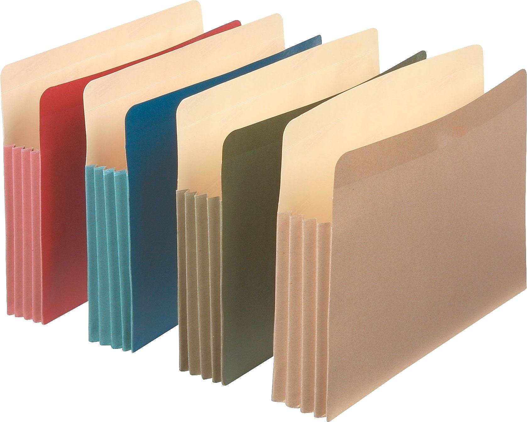 Pendaflex Earthwise 100% Recycled Reinforced File Pocket, 3 1/2" Expansion, Letter Size, Assorted, 4/Pack (90164)