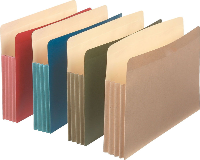 Pendaflex Earthwise 100% Recycled Reinforced File Pocket, 3 1/2" Expansion, Letter Size, Assorted, 4/Pack (90164)