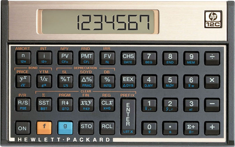 HP 10-Digit Battery Powered Financial Calculator, Black/Silver, Each (12C#ABA)