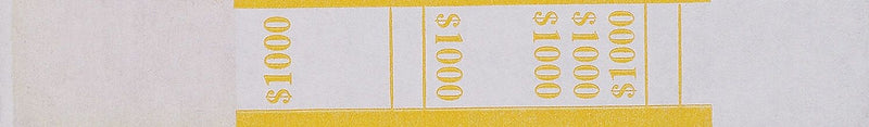 Pap-R Products Currency Straps, White with Yellow Print 1000/Pack (401000)