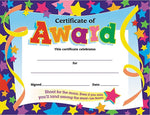 Trend Enterprises "Certificate of Award" Certificates, Assorted Colors, 8 1/2"H x 11"W, 30/Pack (T2951)