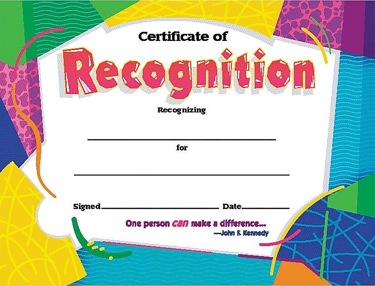 Trend Enterprises© Certificate of Recognition Award, Assorted Colors, 8 1/2"H x 11"W, 30/Pk