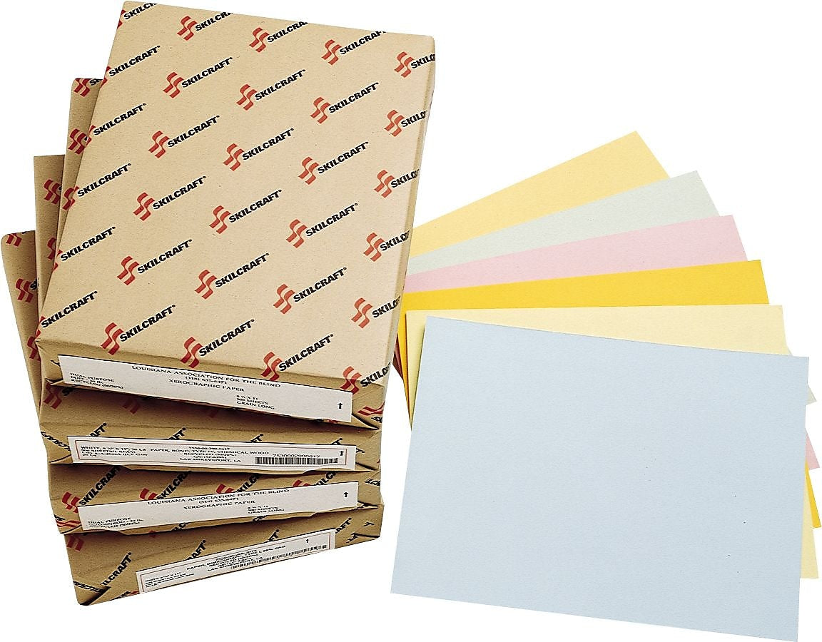AbilityOne SKILCRAFT Multipurpose Copy Paper, 20#, Recycled, 8 1/2" x 11", Letter, Blue, 500 Sheets/Ream