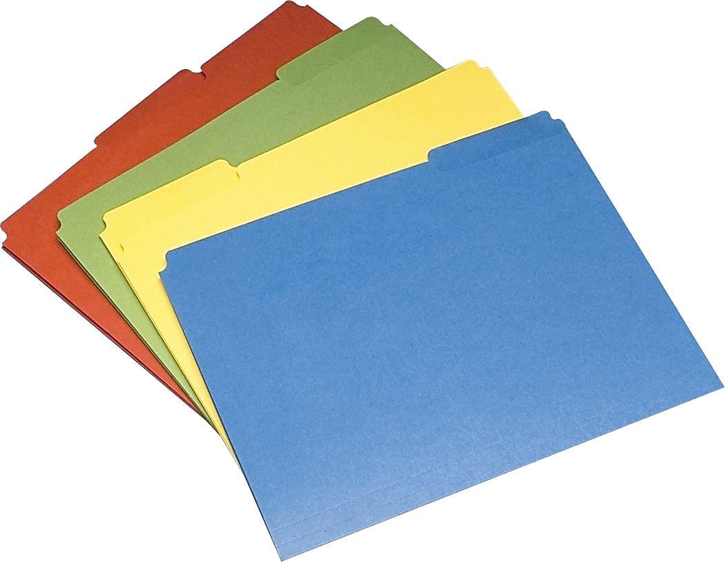 AbilityOne National Industries Top Tab Colored File Folders, Assorted Colors, LETTER-size Holds 8 1/2" x 11", 24/Bx