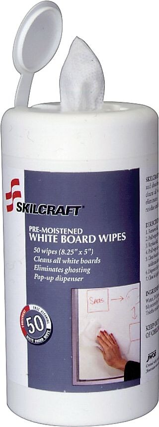 AbilityOne Cleaning Wipes, White Board Wipes, 50 Wipes per Dispenser, 12 Dispensers per Box (7510014541159)