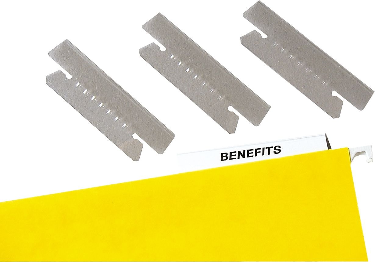 AbilityOne Hanging File Folder Tabs, Plastic, Clear With White Inserts, 3 1/2"W, 25/Pk