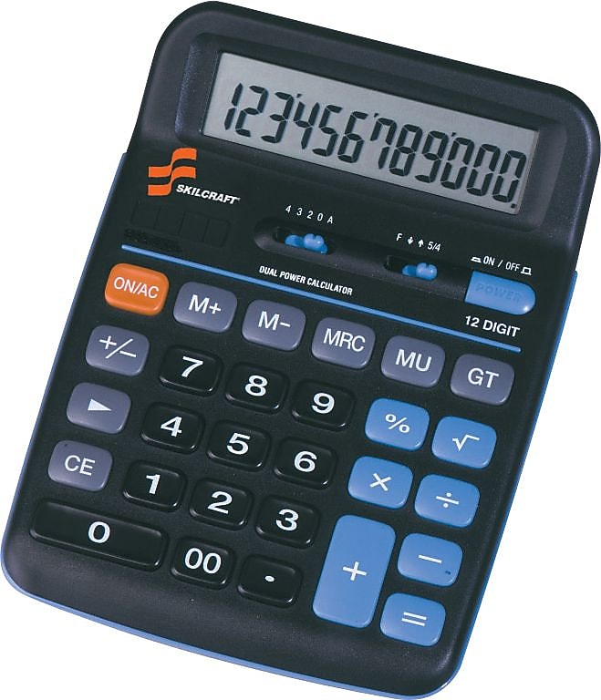 AbilityOne Skilcraft 7420-01-484-4560 12-Digit Desktop Calculator, Black