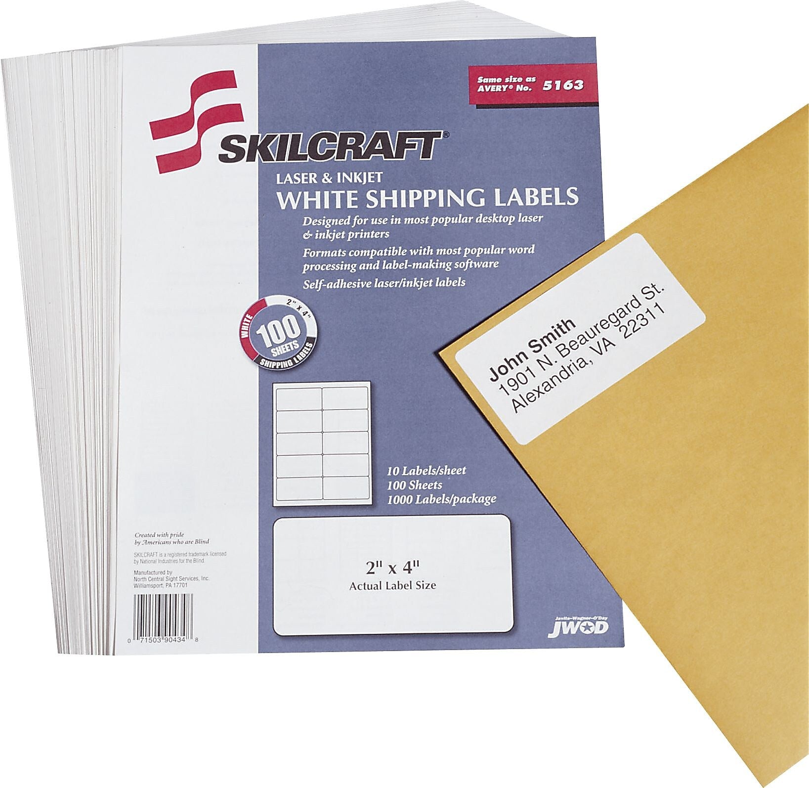 AbilityOne Shipping Labels, 2" x 4", White, 1,000 Labels/BX (7530015144903)