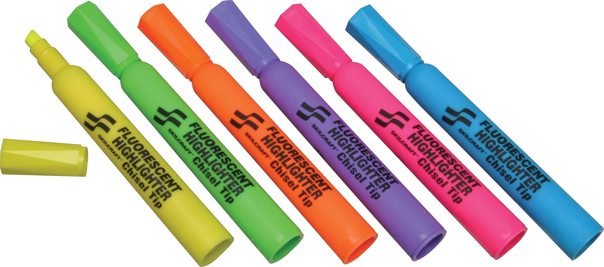 AbilityOne Highlighters, Assorted Fluorescent Colors, 6/Pk (7520013837943)