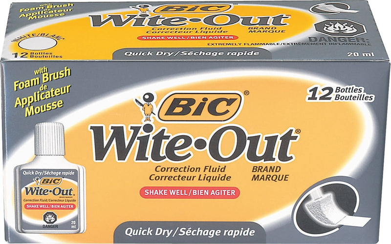 BIC Wite-Out Quick Dry Correction Fluid, 20 ml., White, 12/Pack (WOFQD12-WHT)