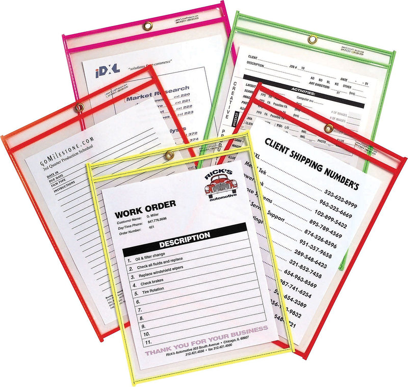C-Line Stitched Shop/Job Ticket Holders, 9" x 12", Neon, 10/Pack (43920)