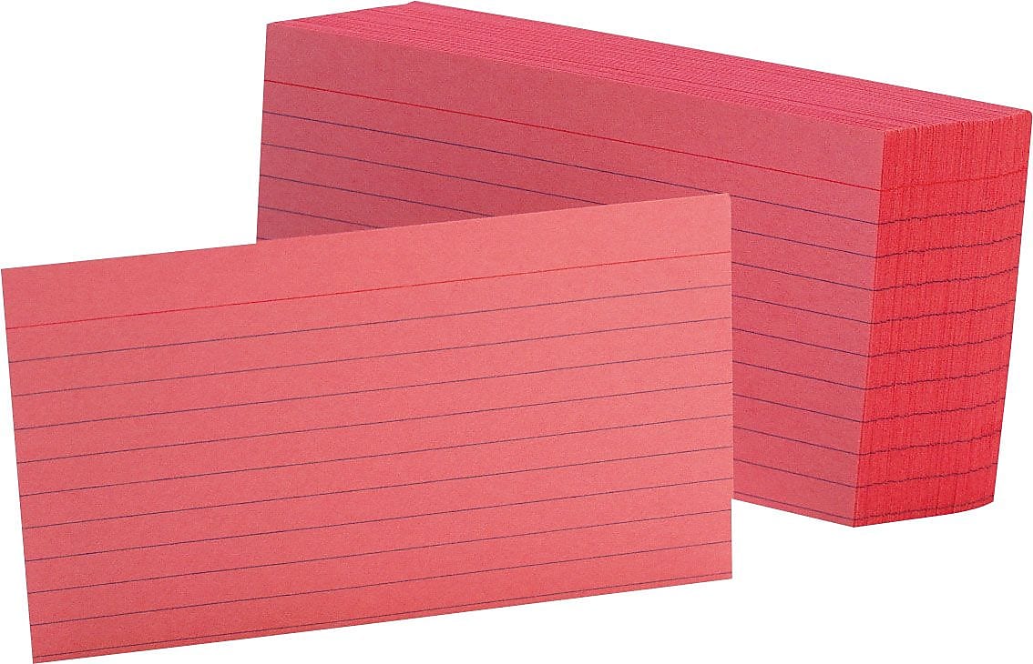 Oxford Lined Index Cards, 3" x 5", Cherry, 100 Cards/Pack (7321 CHE)