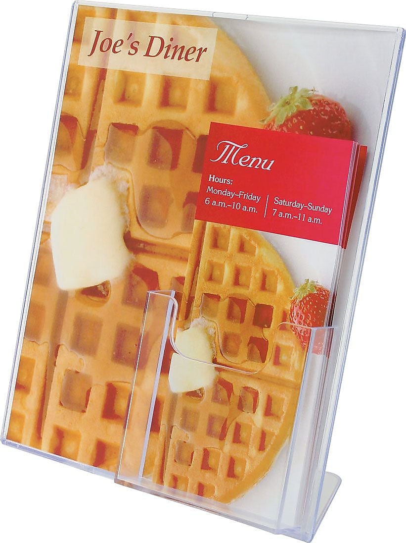 Staples Sign Holder with Literature Pocket, 8.5" x 11", Clear Plastic (590501)