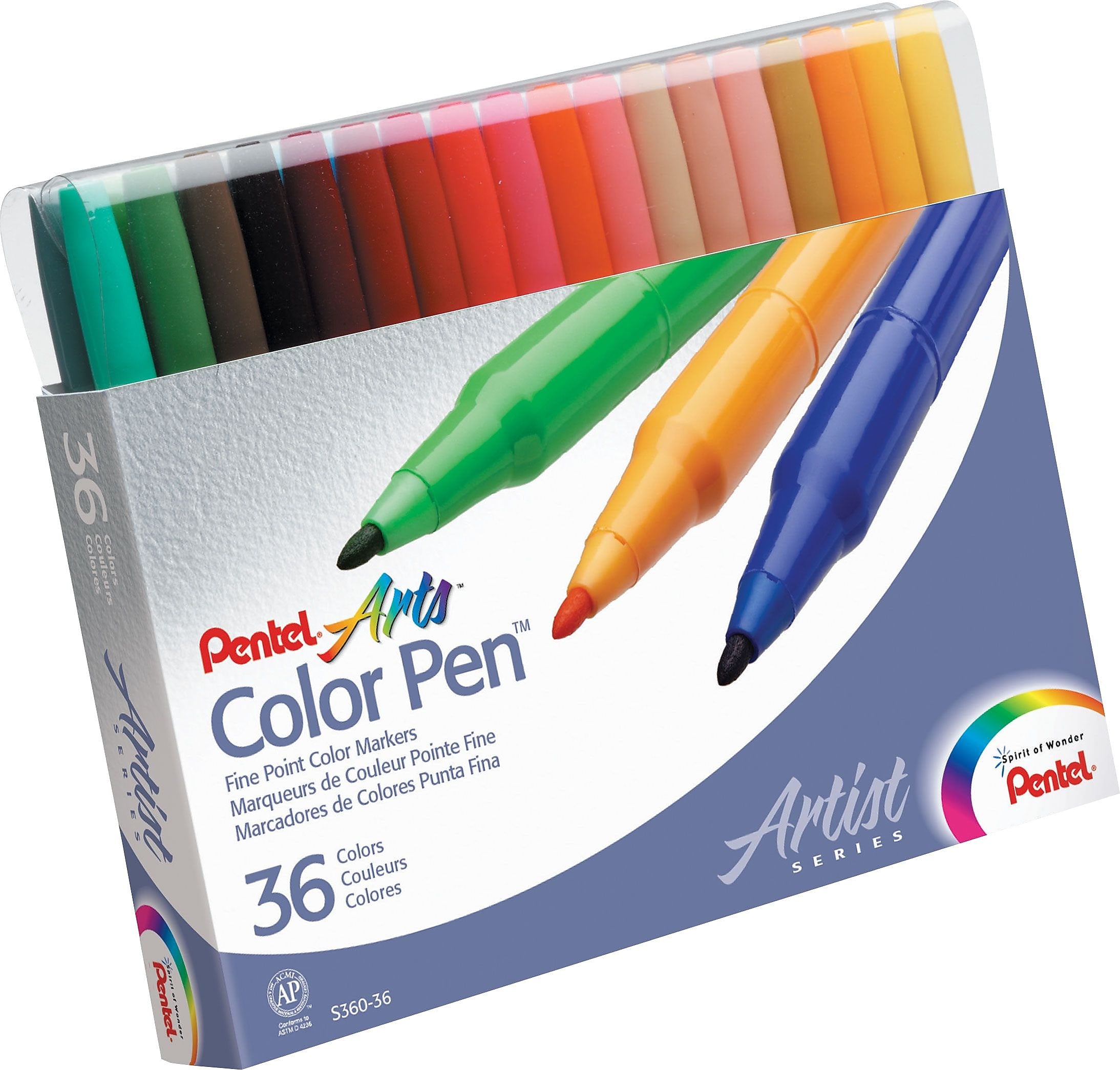 Pentel Arts® Color Pen®, Fine Point, Assorted Colors, 36/Pk