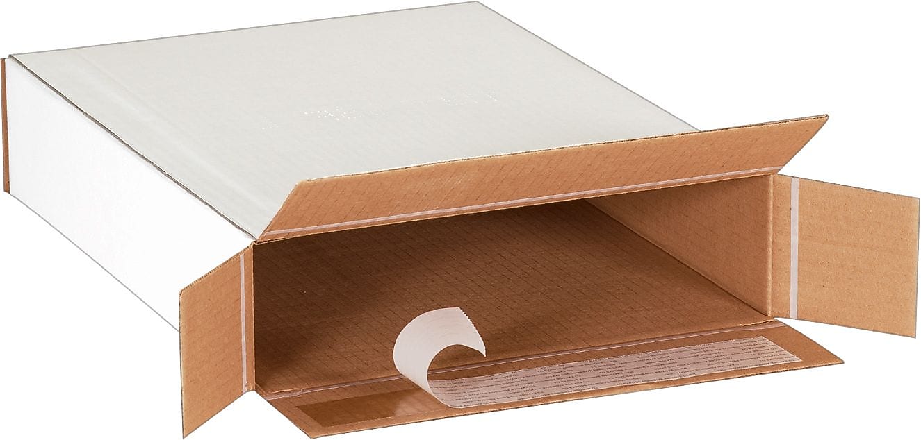 10.88" x 2" x 12.25" Self-Sealing Side Loading Boxes, 32 ECT, White, 25/Bundle (10212SSFOL)