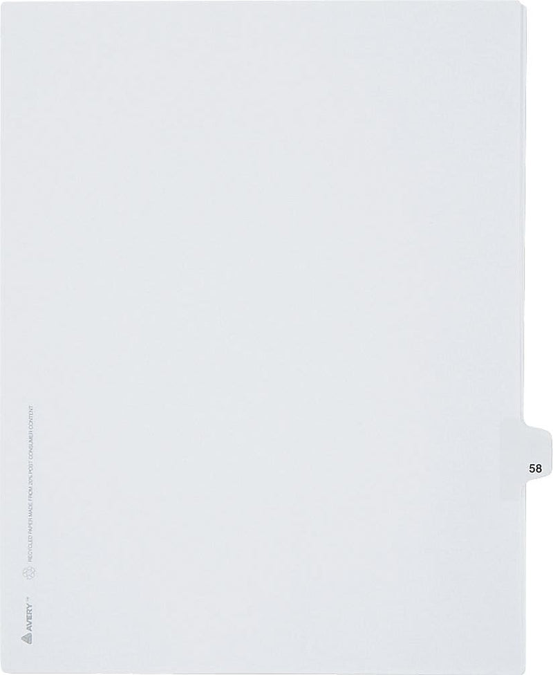 Avery-Style Legal Side Tab Divider, Title: 58, Letter, White, 11" x 8 1/2", 25/Pk