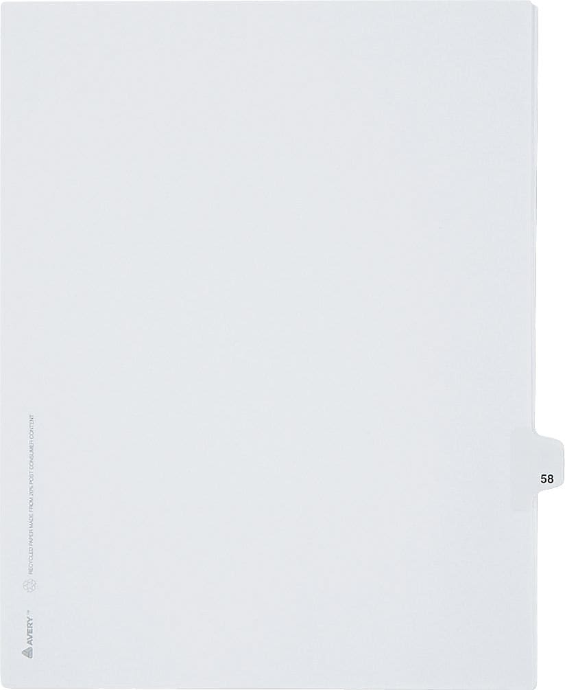 Avery-Style Legal Side Tab Divider, Title: 58, Letter, White, 11" x 8 1/2", 25/Pk