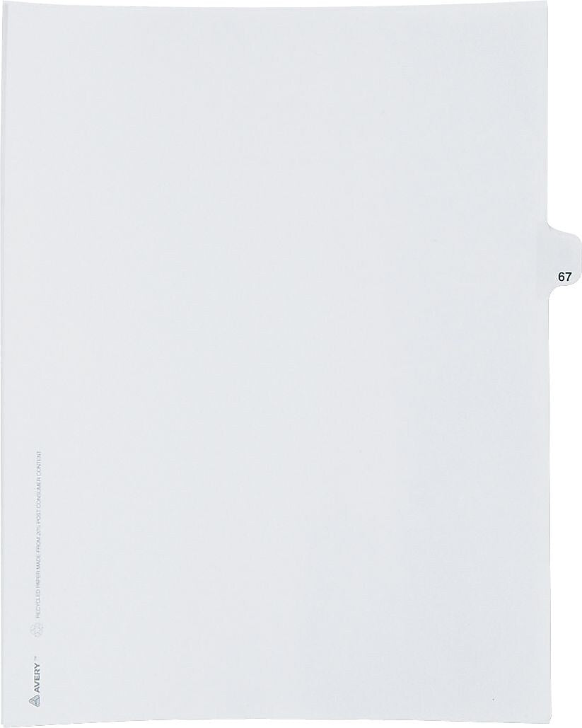 Avery Style Individual Legal Divider, Tab 67, 8.5" x 11", White, 25/Pack (01067)