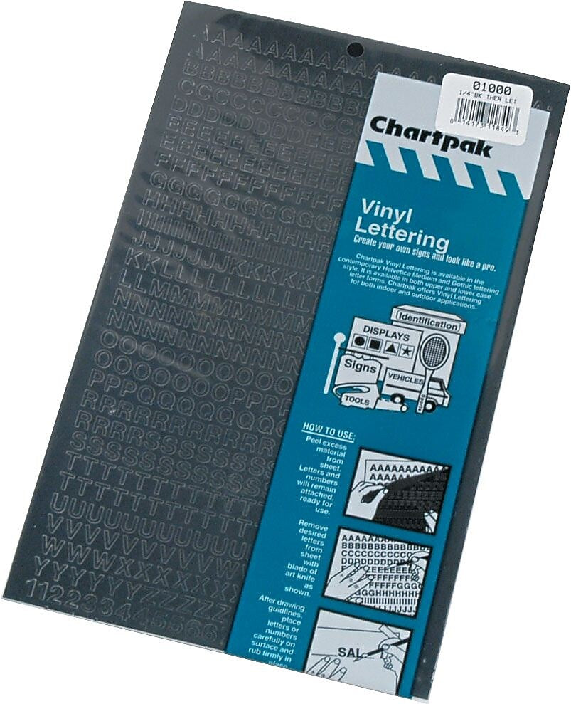 Chartpak 1/4" Self Adhesive Letters and Numbers, Black, 610/Pack (CHA01000)