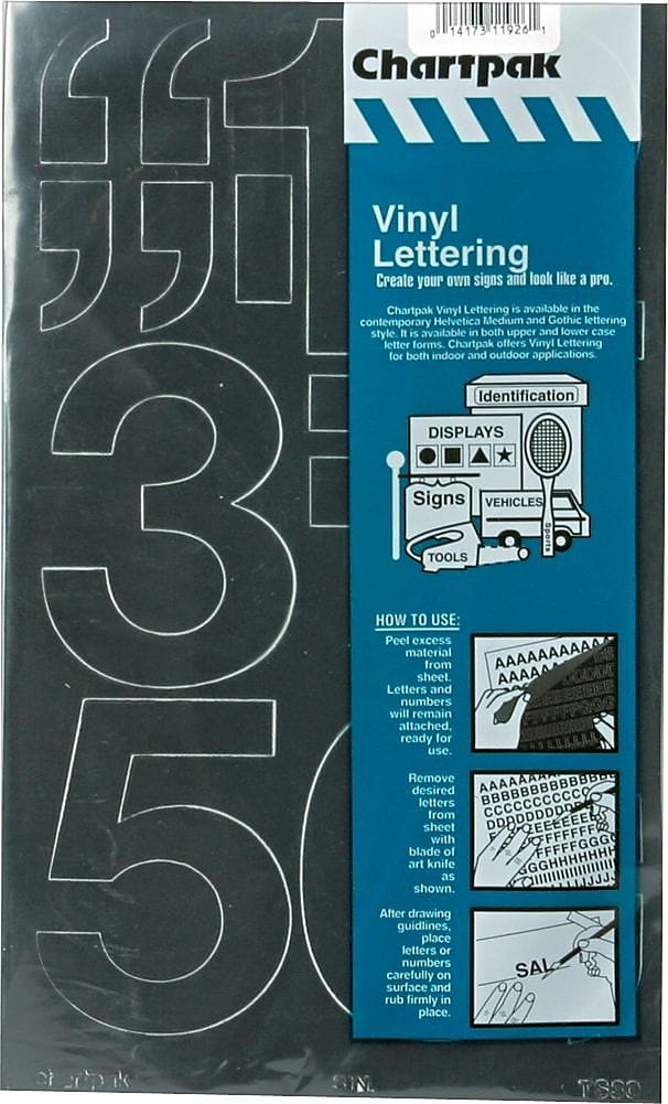 Chartpak Press-On Vinyl 3" Numbers, Black, 10/Pack (CHA01170)