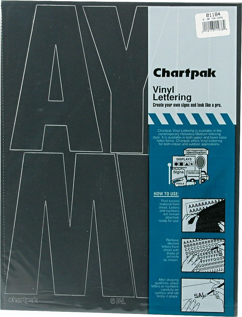 Chartpak Press-On Vinyl Uppercase Letters, 6" high, Helvetica, Black