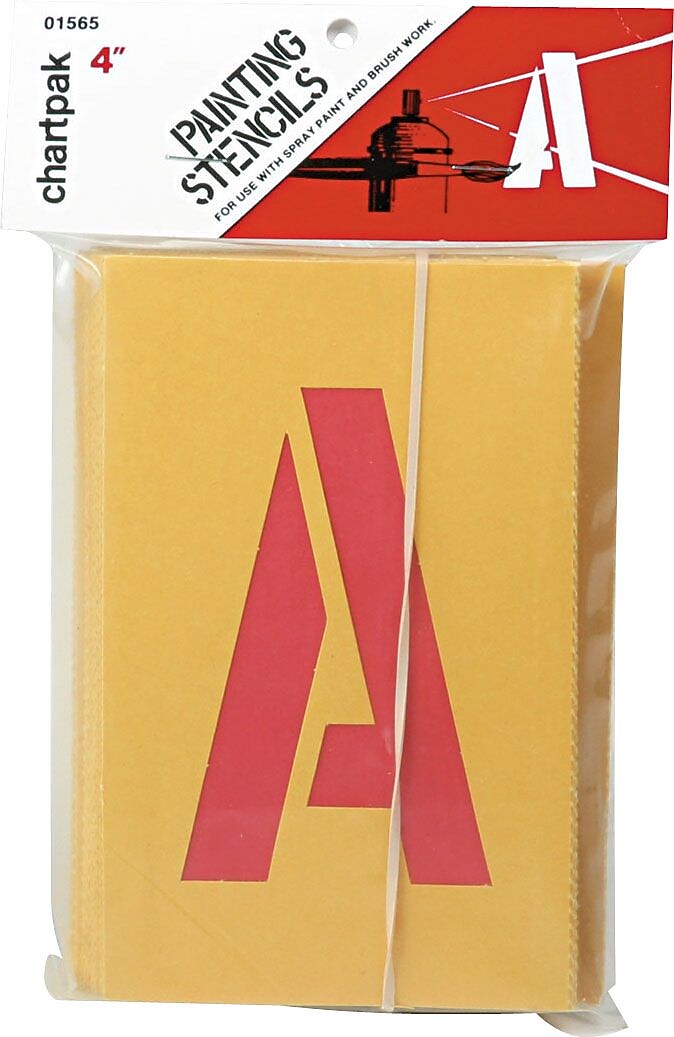 Chartpak Painting Stencil Numbers/Letters, 4", Yellow, 35/Set (CHA01565)