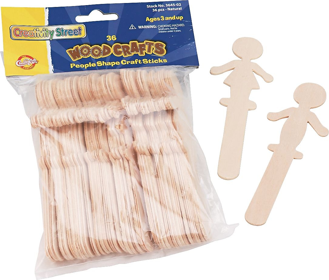 Creativity Street People-Shaped Wood Craft Sticks, 5 3/8" Long, 18 Each Boy/Girl Shapes, 36/Pk