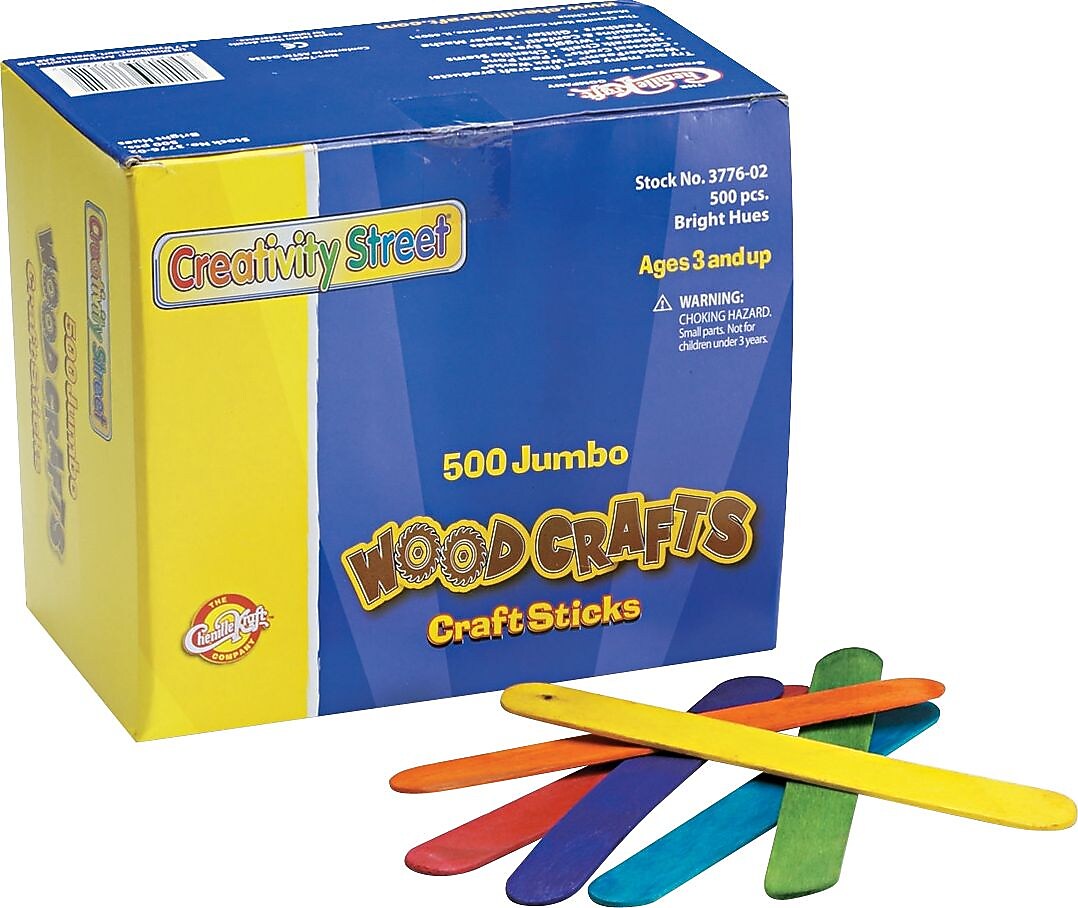 Chenille Kraft Company Wood Craft Sticks, Assorted Colors, 500/Pack, 2 Packs/Bundle (PAC3776-02)