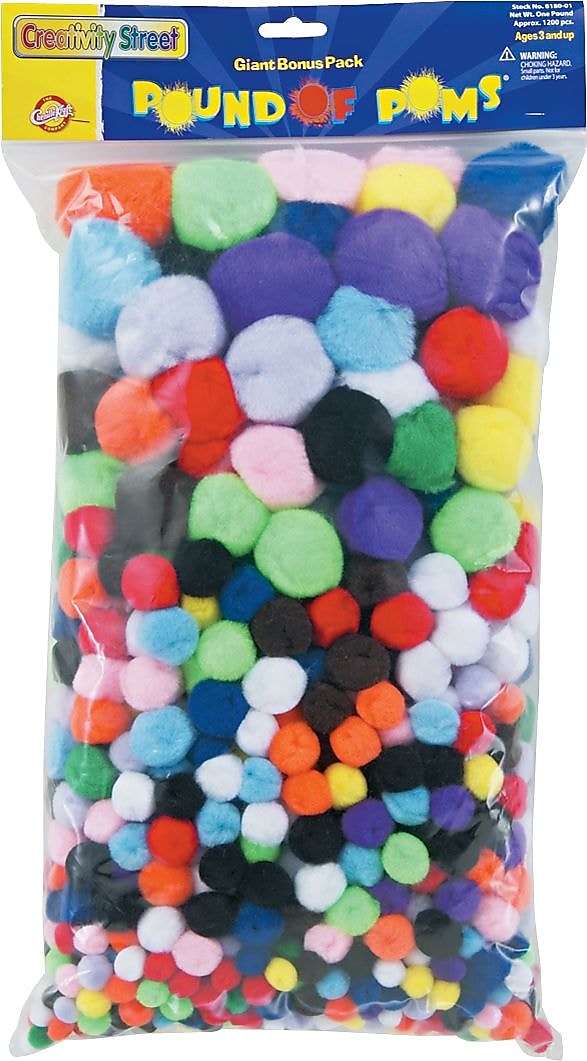 Chenille Kraft Company Pound of Poms® Giant Bonus Pack, Assorted Colors, 1 lb. Pack