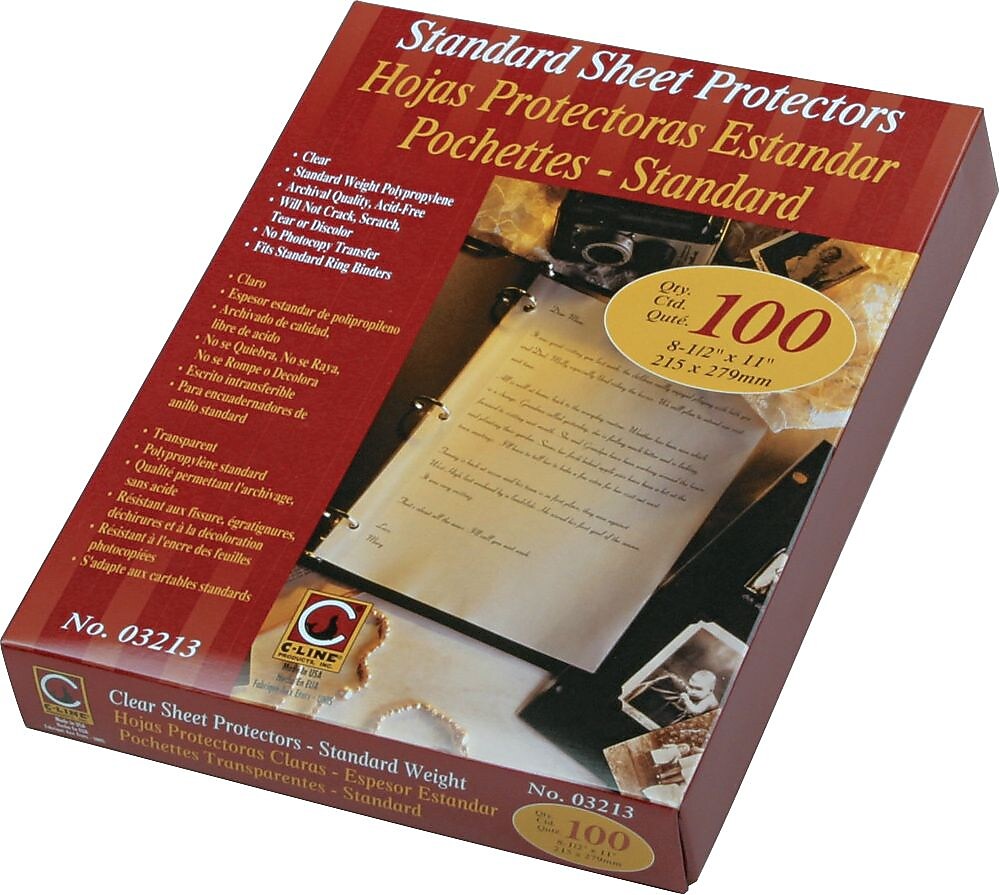 C-Line Standard Weight Sheet Protectors, Standard Gauge, 8 1/2" x 11", Clear, 100/Bx