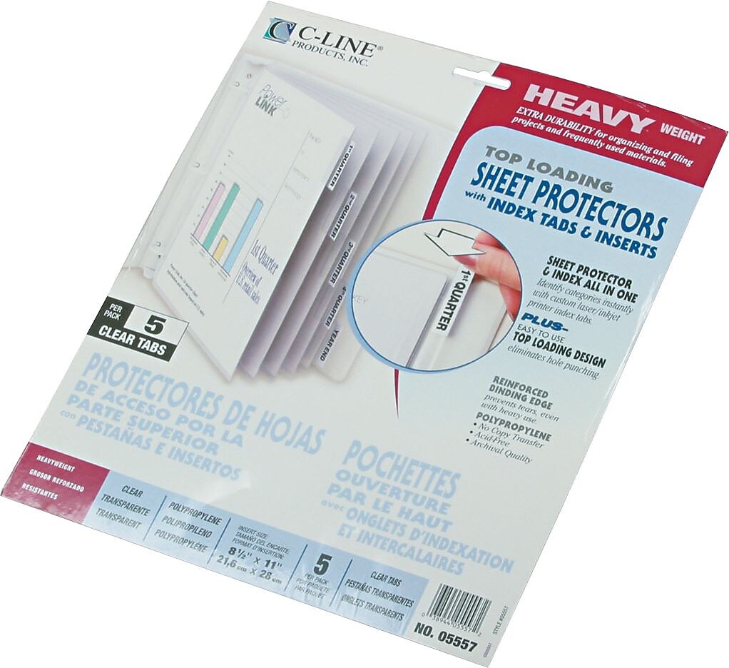 C-Line Top Load Sheet Protector, Standard Weight, 11" x 8-1/2", Clear, 5 Tab Set (5557)
