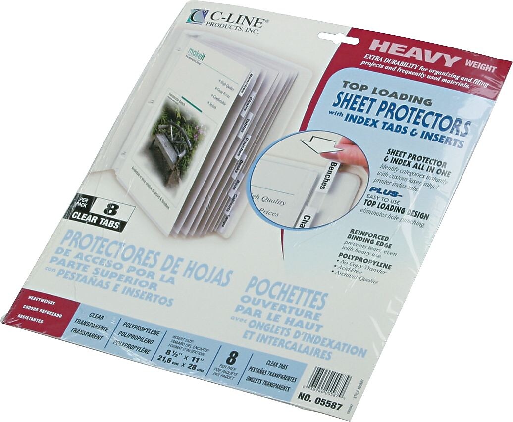 C-Line Top Load Sheet Protector, 11" x 8-1/2", Clear, 8 Tab Set (CLI05587)