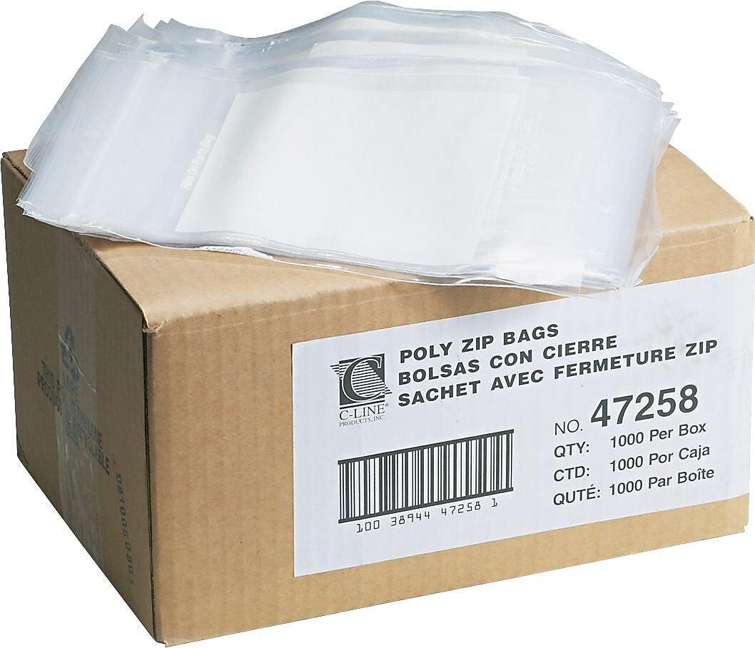 5" x 8" Reclosable Poly Bags, 2 Mil, Clear, 1000/Carton (47258)