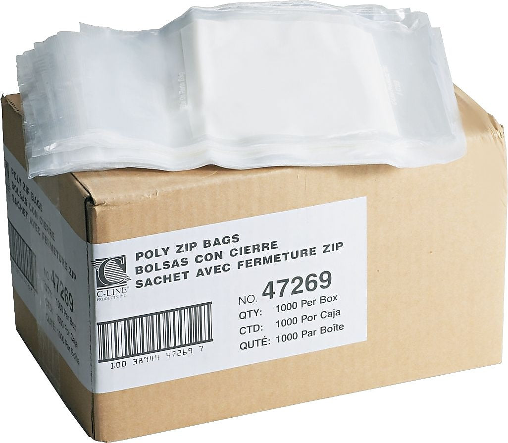 C-Line 6" x 9" Reclosable Poly Bags, 2 Mil, Clear/White, 1000/Carton (47269)