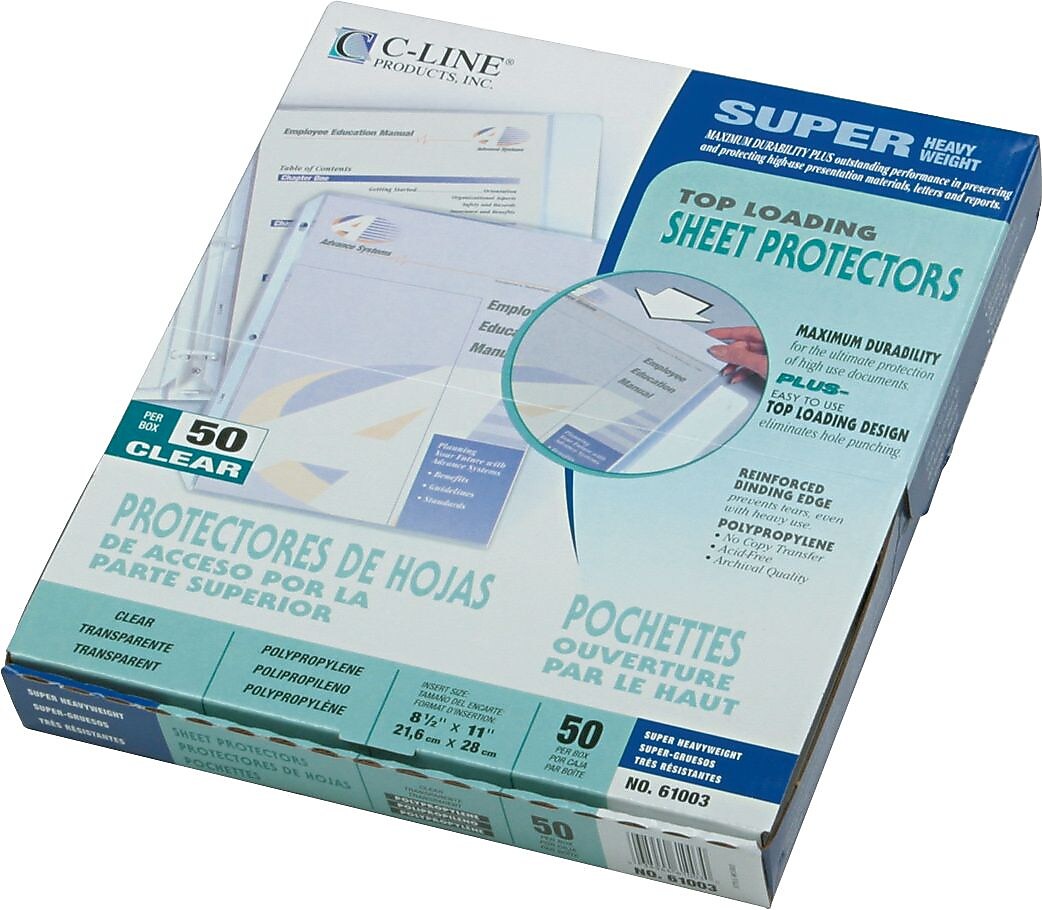 C-Line Top Load Sheet Protector, Super Heavyweight, Clear, 11" x 8 1/2", 50/Bx (61003)