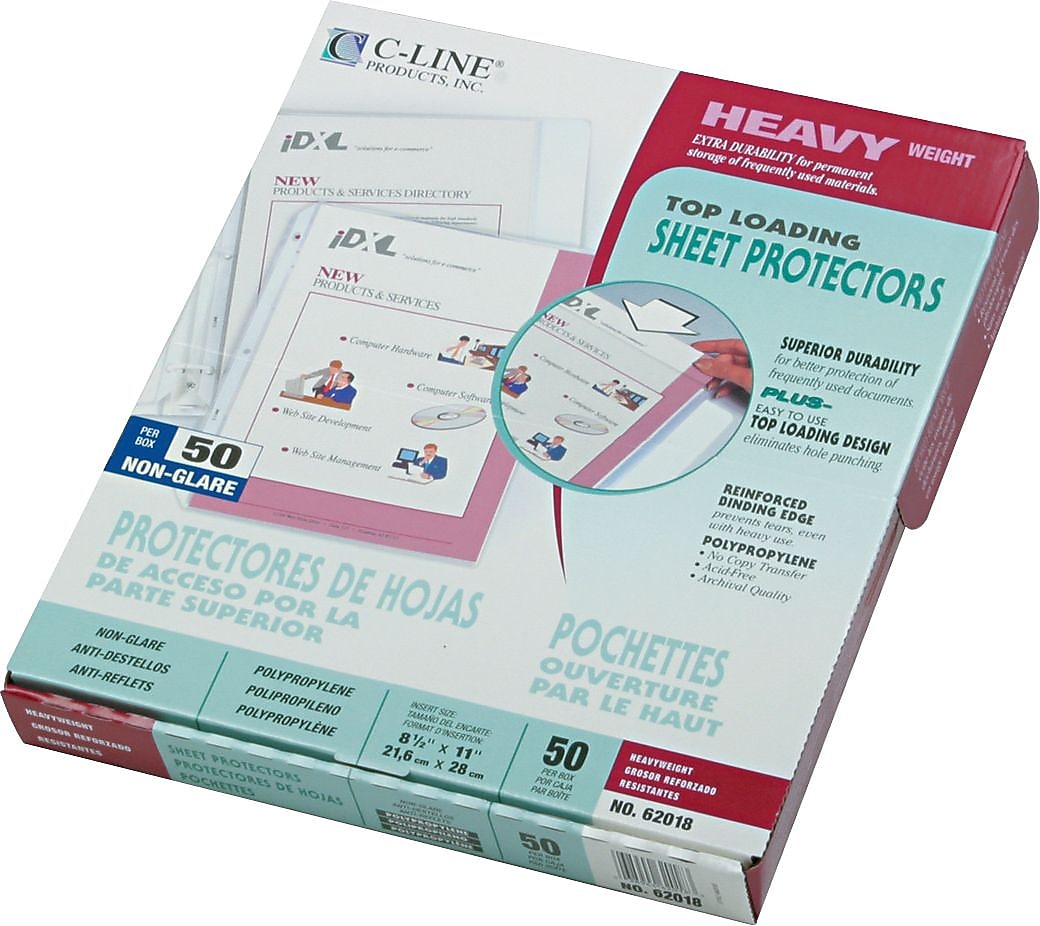 C-Line Heavyweight Sheet Protectors, 8-1/2" x 11, Clear, 50/Box (62018)