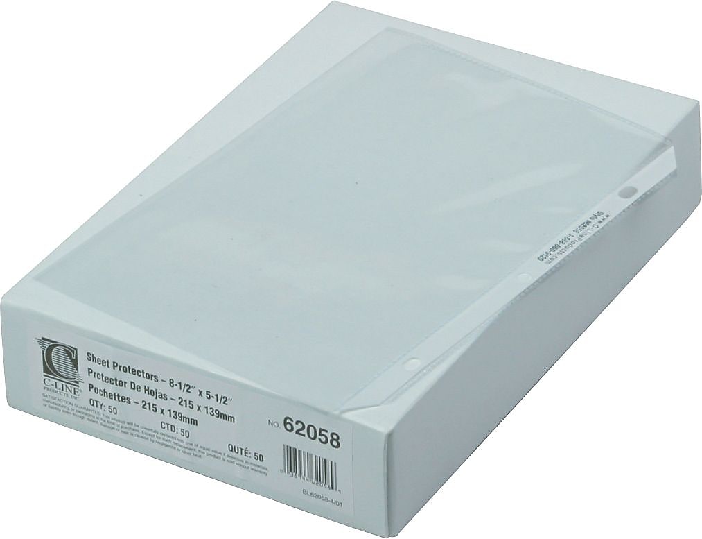 C-Line Mini Heavyweight Sheet Protectors, 8-1/2" x 5 1/2", Clear, 50/Box (CLI62058)
