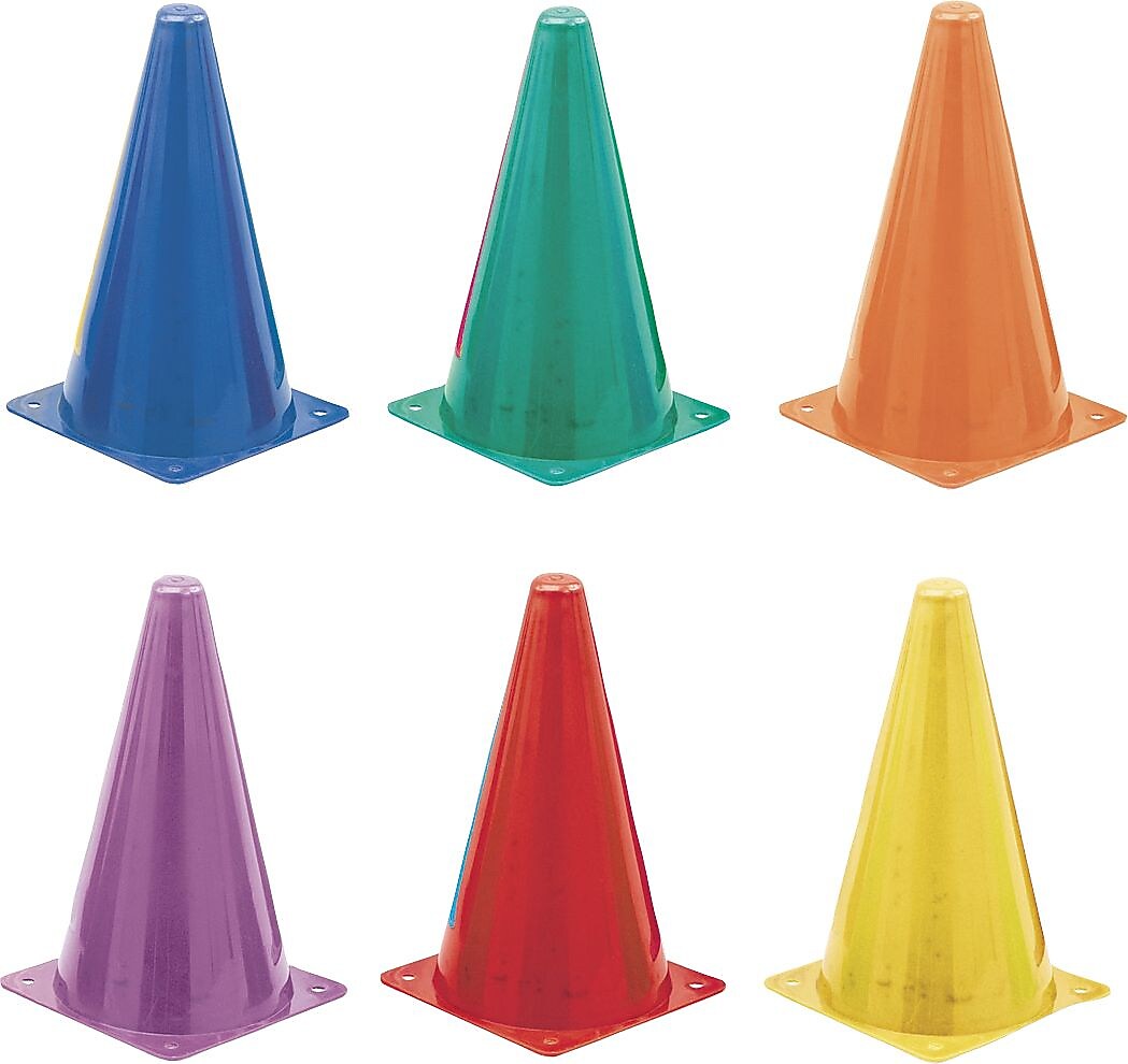Indoor/Outdoor Flexible Vinyl Cone Set, 9", 6 Assorted Color Cones per Set (CHUTC9SET)