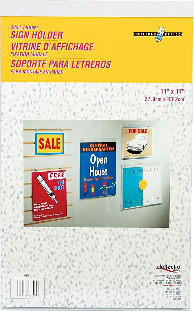 Deflecto Image Document Holder, 11" x 17", Vertical, Wall Mounted, Clear Plastic (DEF68001)