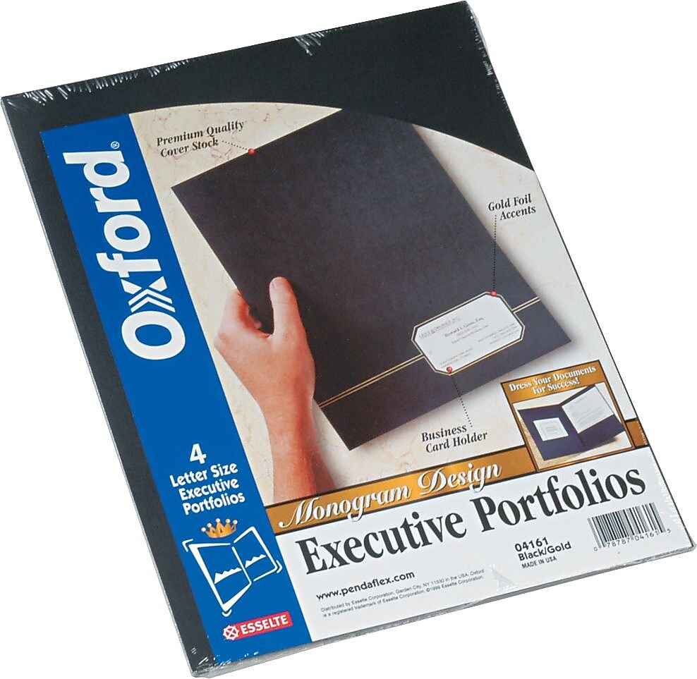 Staples® Monogram Executive Twin-Pocket Folders, Black/Gold