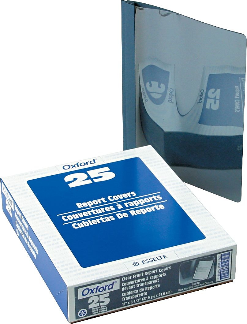 Oxford Clear Front Report Covers, Dark Blue, 8 1/2" x 11", 25/Box (55838EE)