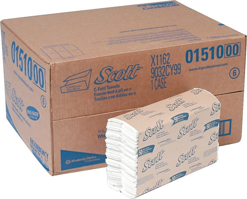Scott Essential Recycled C-Fold Paper Towels, 1-ply, 200 Sheets/Pack, 12 Packs/Carton (01510)