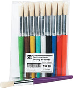 CLI Leonard Stubby, Round Natural Bristle Brush Set, 7 1/2" Plastic Handles, Assorted Colors, 10/Pk